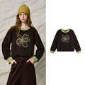 Floral Contrast-Trim Sweater