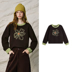 Floral Contrast-Trim Sweater