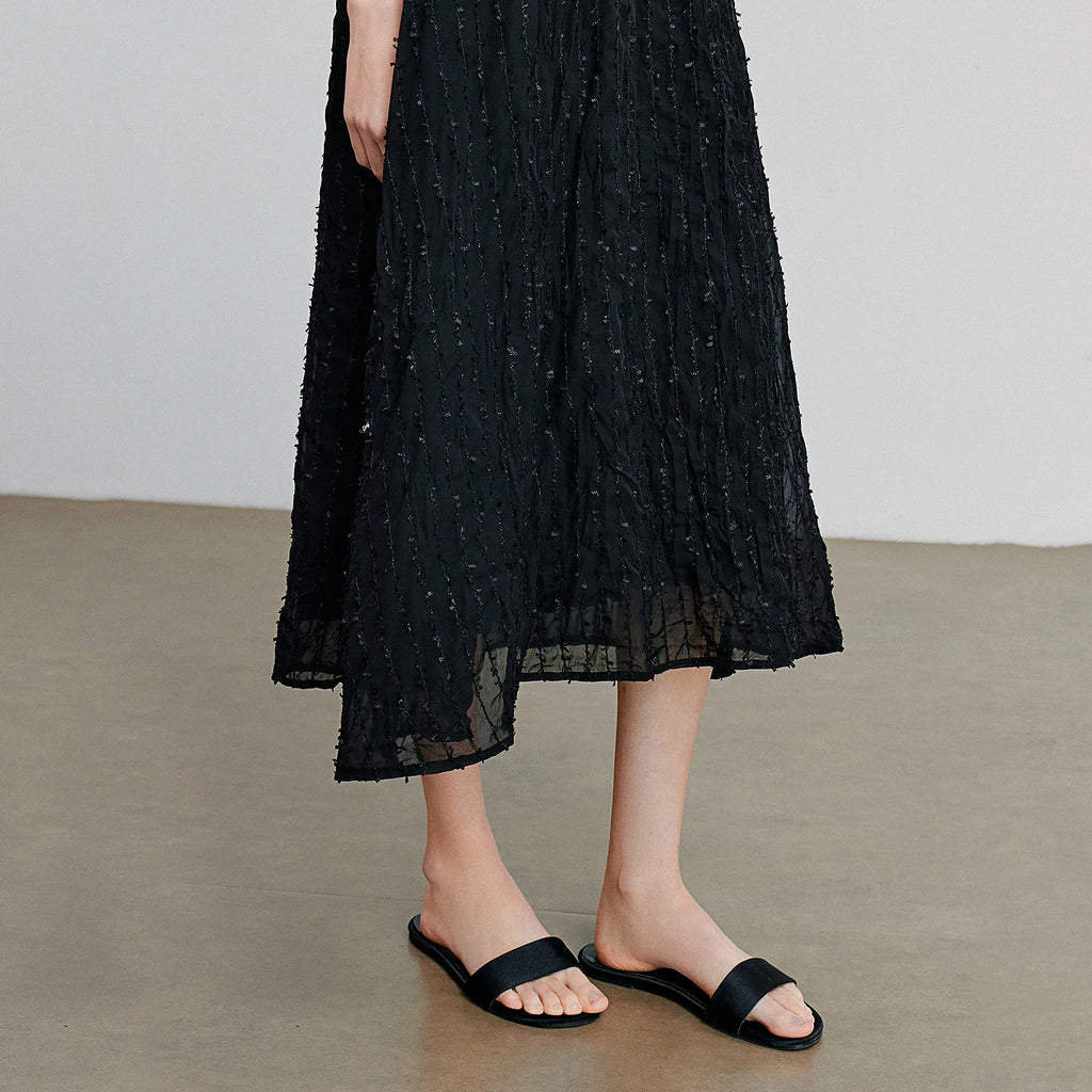 Textured A-Line Midi Skirt