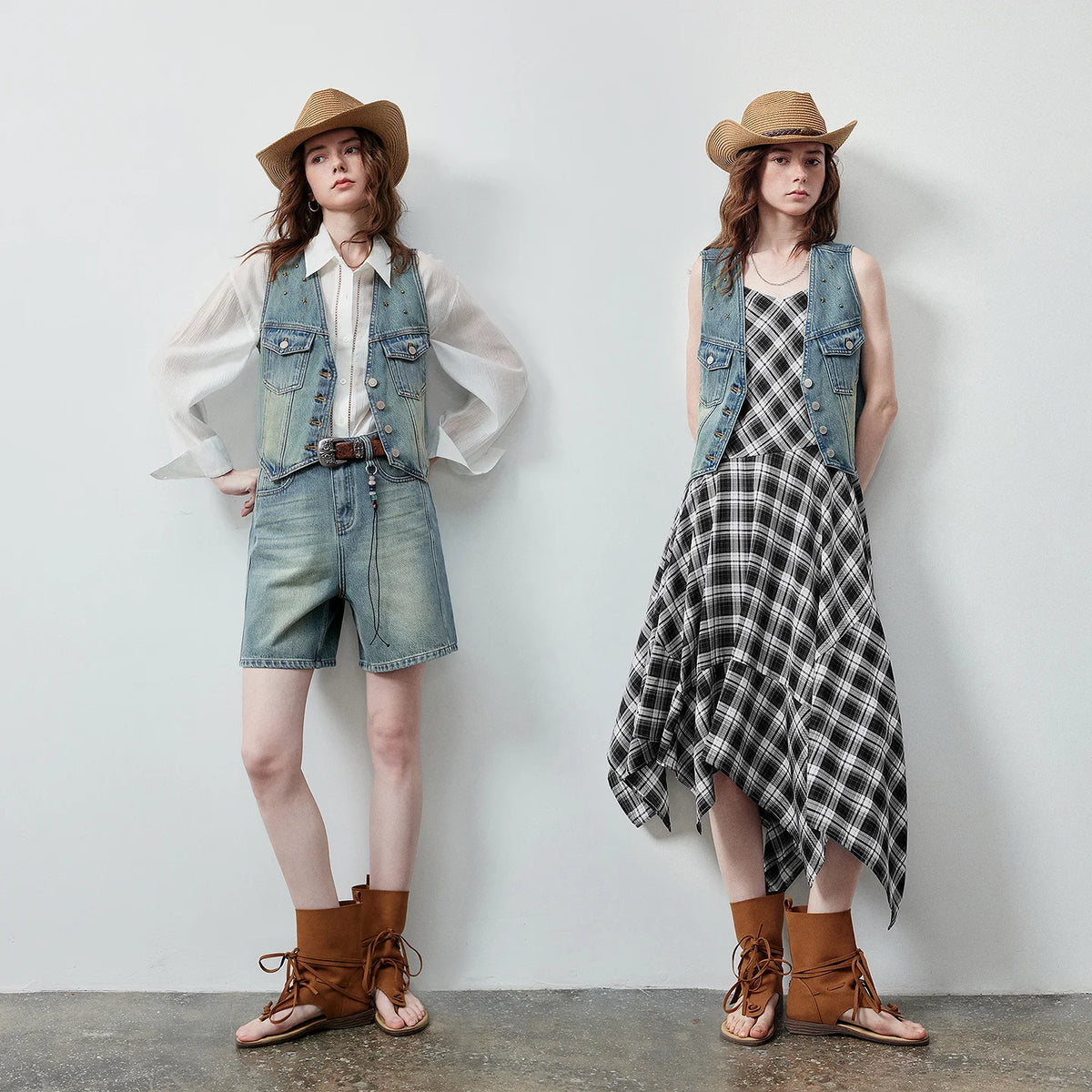 Cropped Denim Button-Front Vest