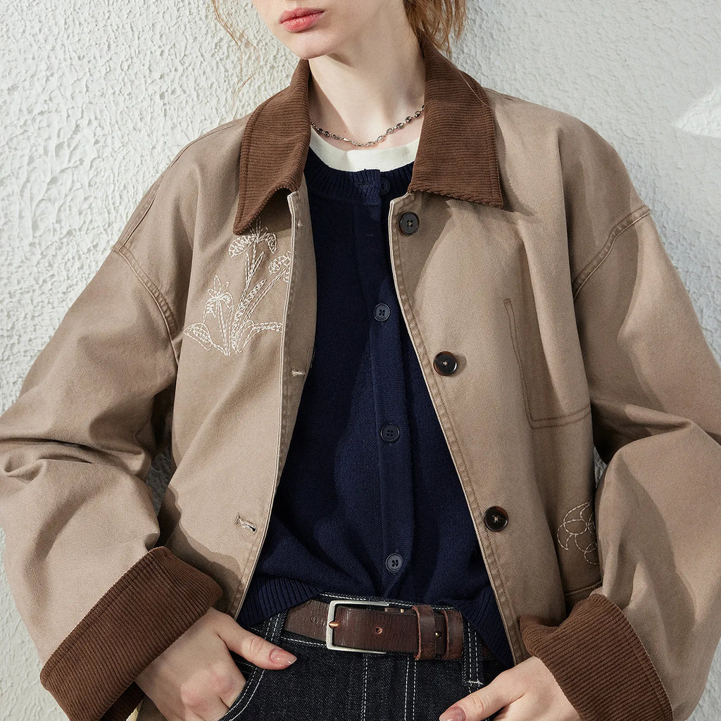 Contrast-Collar Elbow-Patch Jacket
