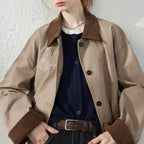 Contrast-Collar Elbow-Patch Jacket