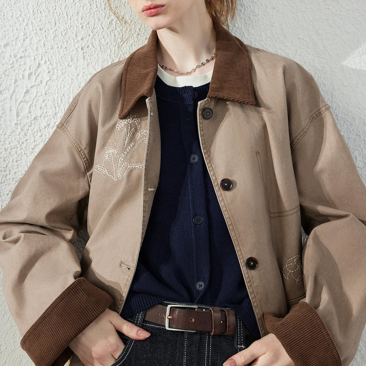 Contrast-Collar Elbow-Patch Jacket
