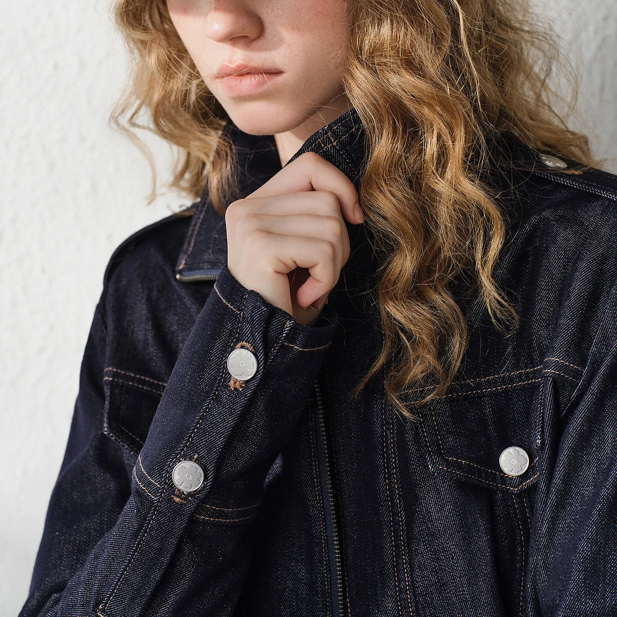 Cropped Button-Front Denim Jacket