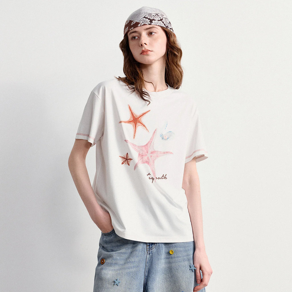 Starfish-Print Crewneck Tee