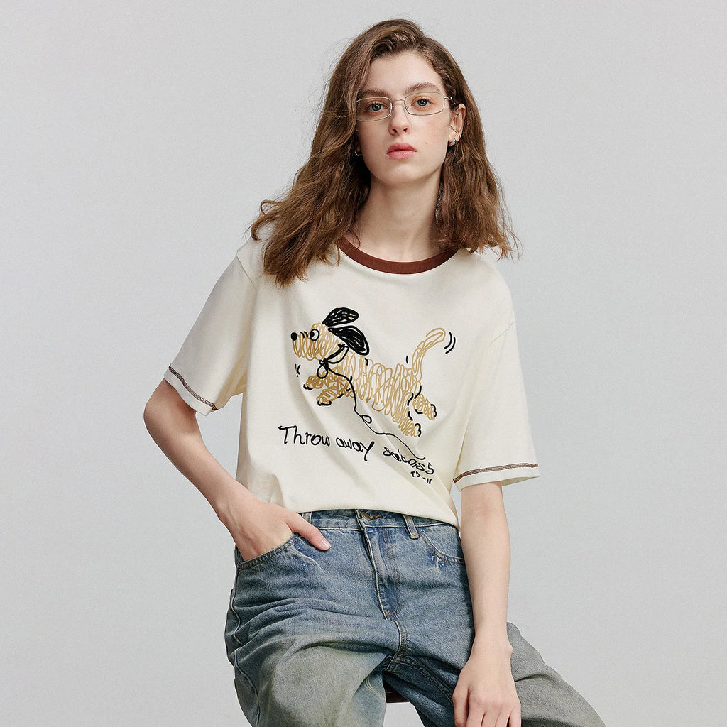 Dog-Graphic Contrast-Trim Tee
