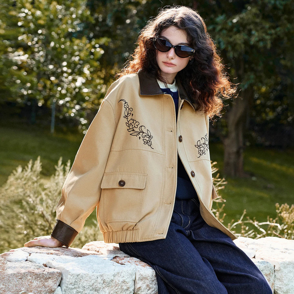 Floral-Motif Collared Jacket