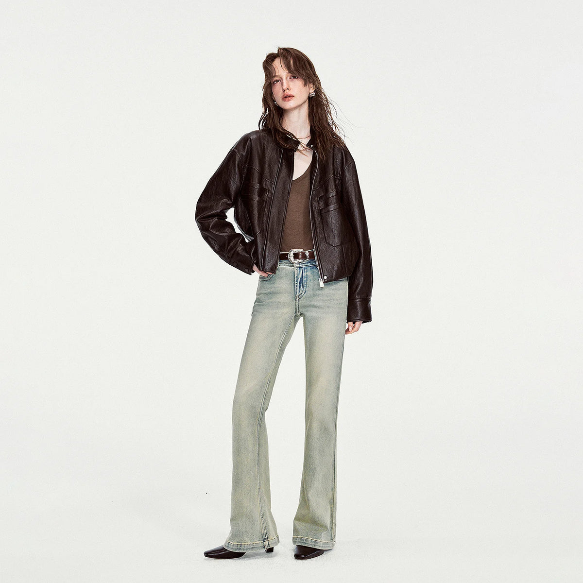 Stand-Collar Button-Front Jacket