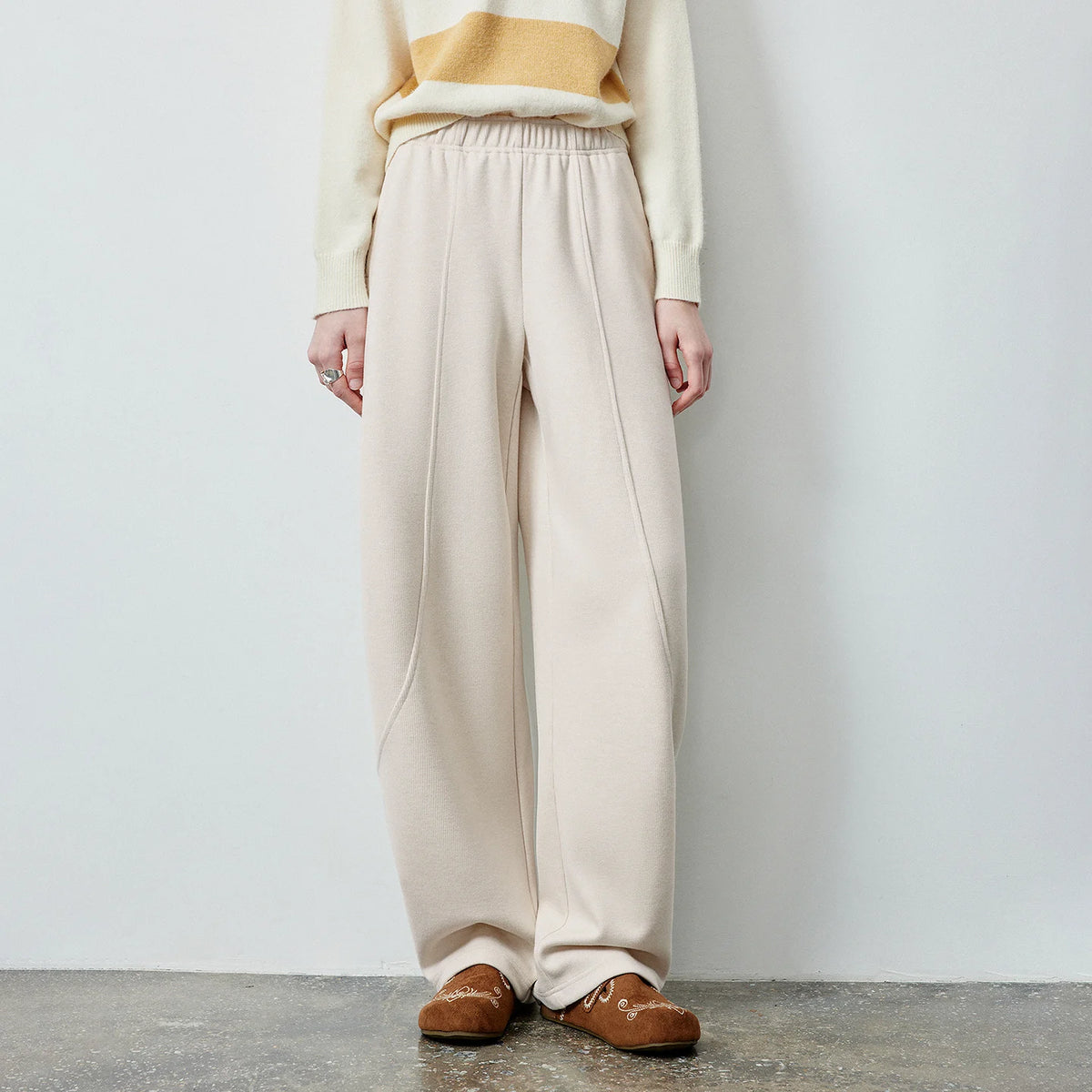 Elastic-Waist Curved-Leg Pants