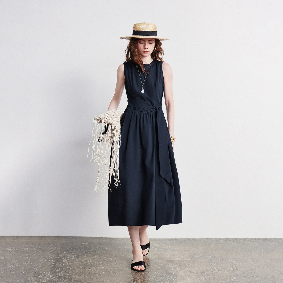 Sleeveless Tie-Waist Midi Dress