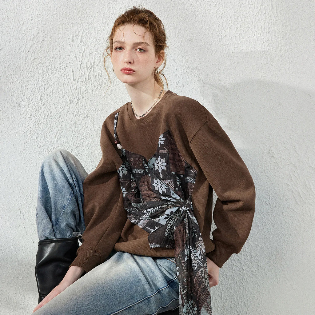 Layered-Look Wrap-Detail Sweatshirt