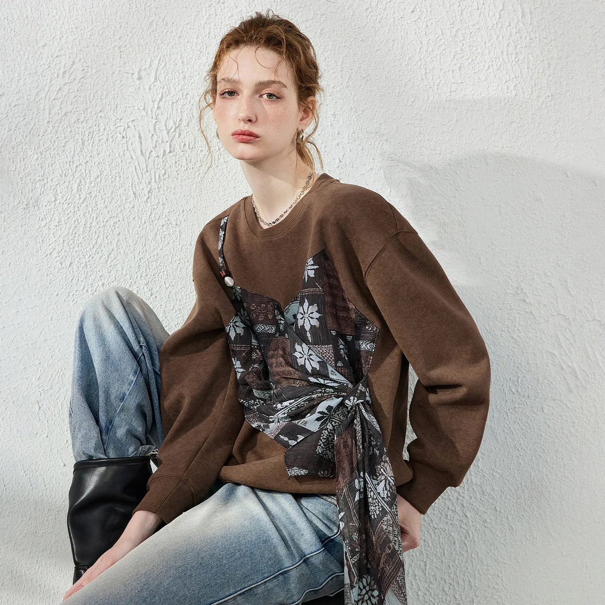 Layered-Look Wrap-Detail Sweatshirt