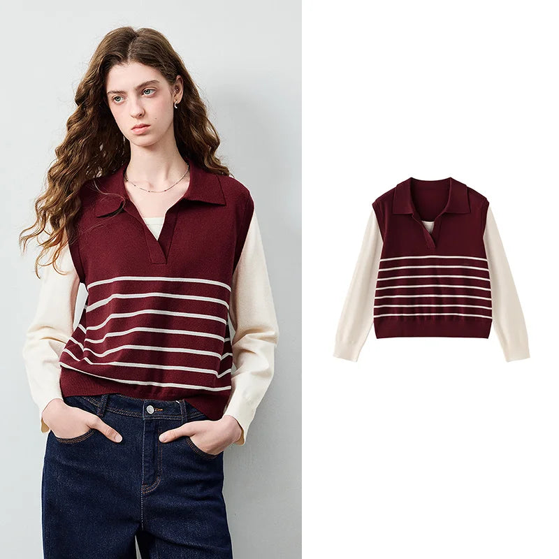 Striped Layered-Look Knit Polo