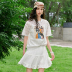 Cat-Graphic Lace Tee