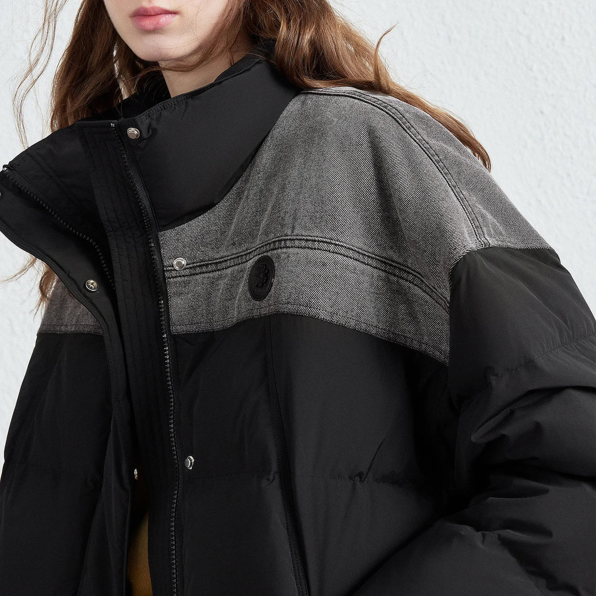Colorblock Stand-Collar Padded Jacket