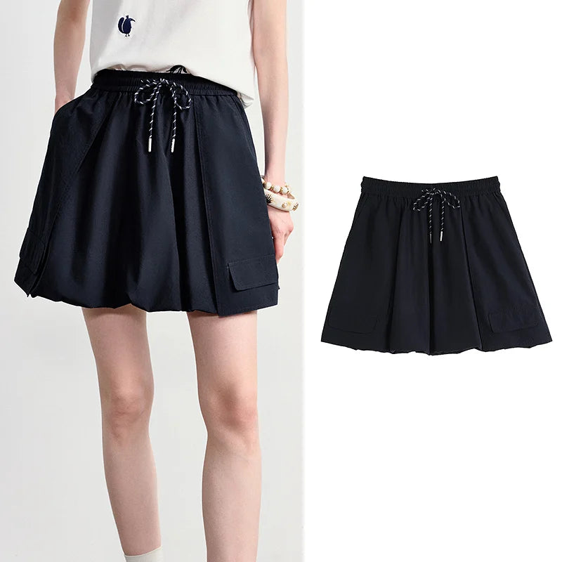 Drawstring Flared Mini Skirt