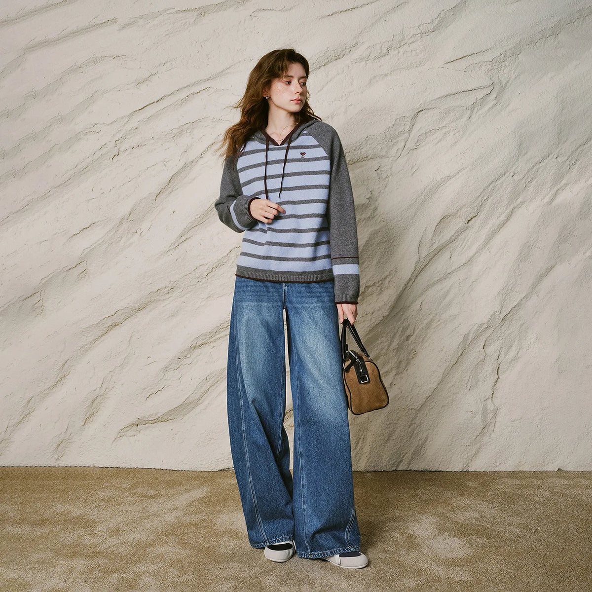 Striped Colorblock Knit Hoodie