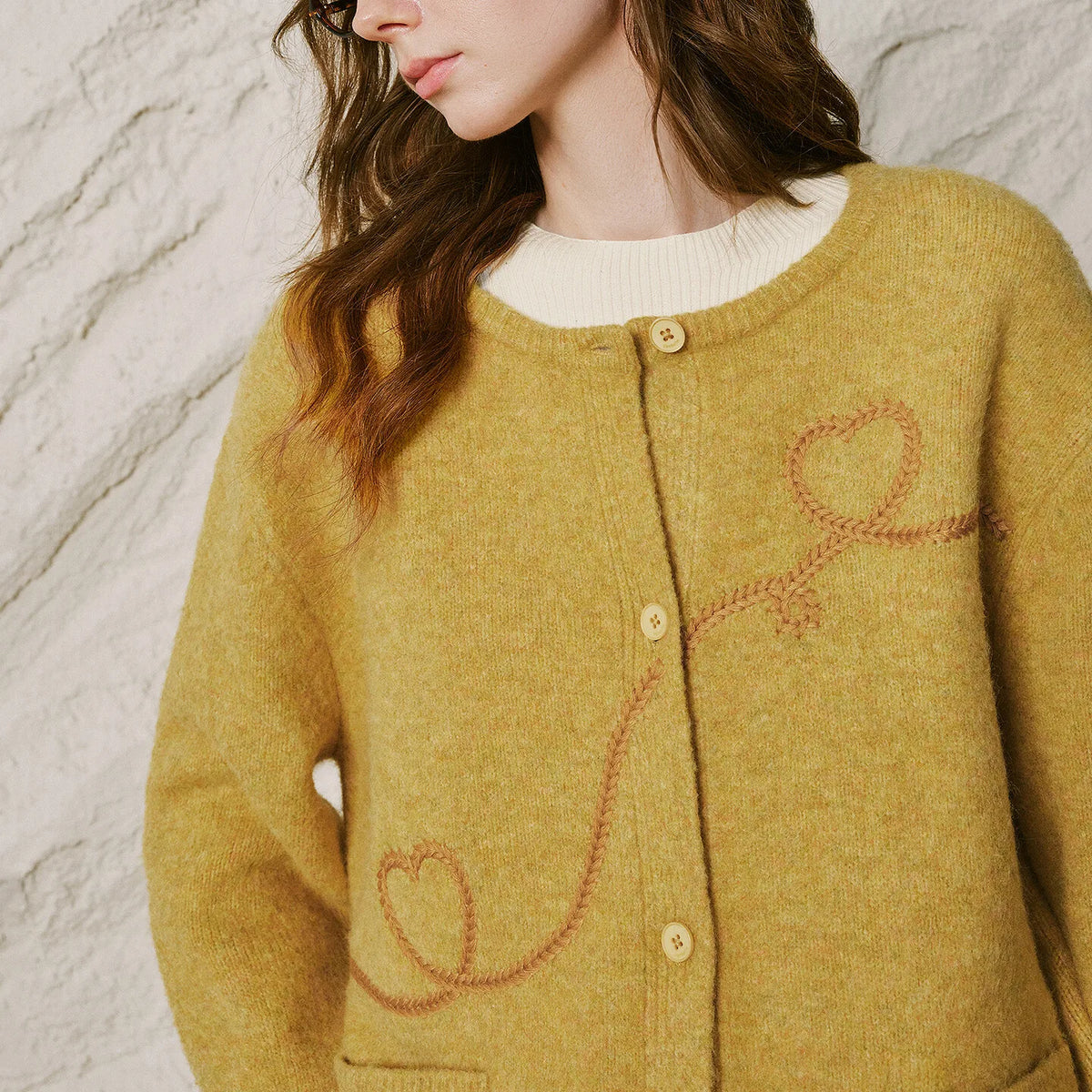 Heart Embroidered Knit Cardigan