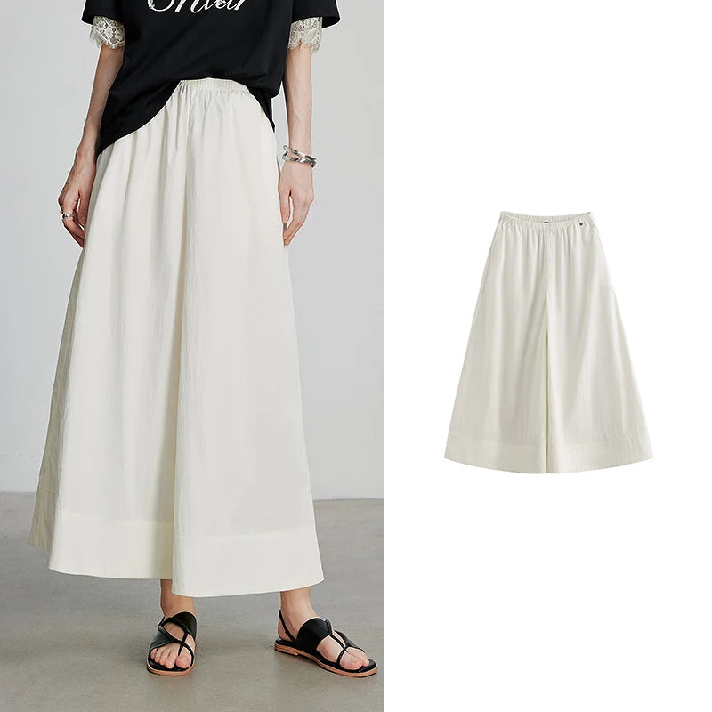 Elastic-Waist Cropped Wide-Leg Pants