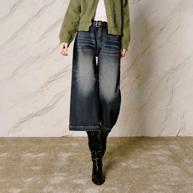 Faded Cropped Wide-Leg Jeans