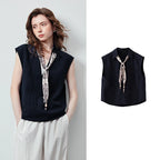 Printed-Placket Sleeveless Blouse