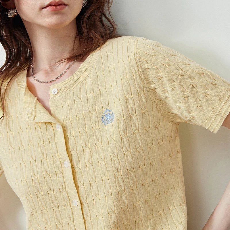 Cable-Knit Short-Sleeve Cardigan