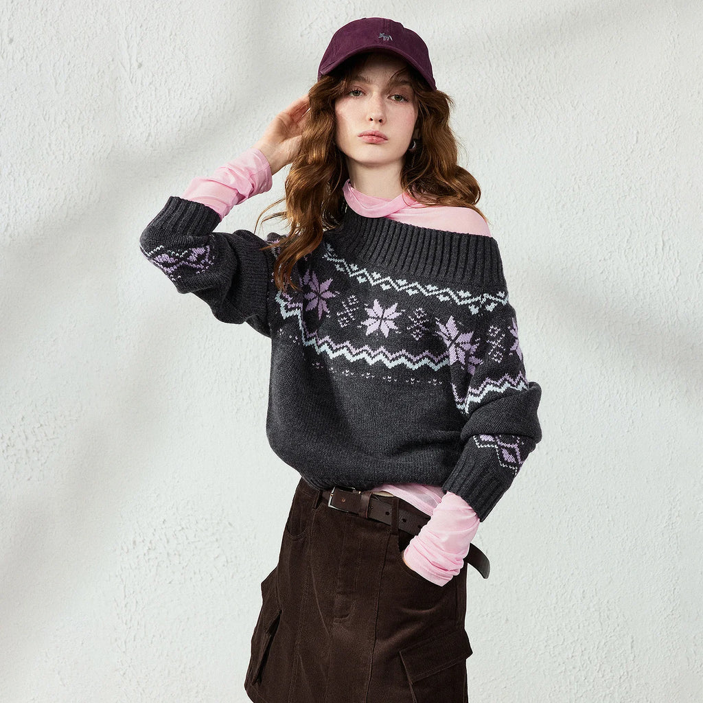 Fair Isle Off-Shoulder Knit Top
