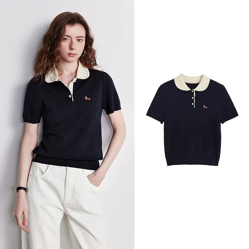 Contrast-Collar Motif-Detail Polo