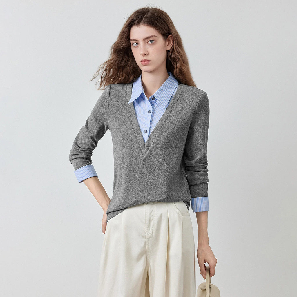 Layered-Look V-Neck Knit Top