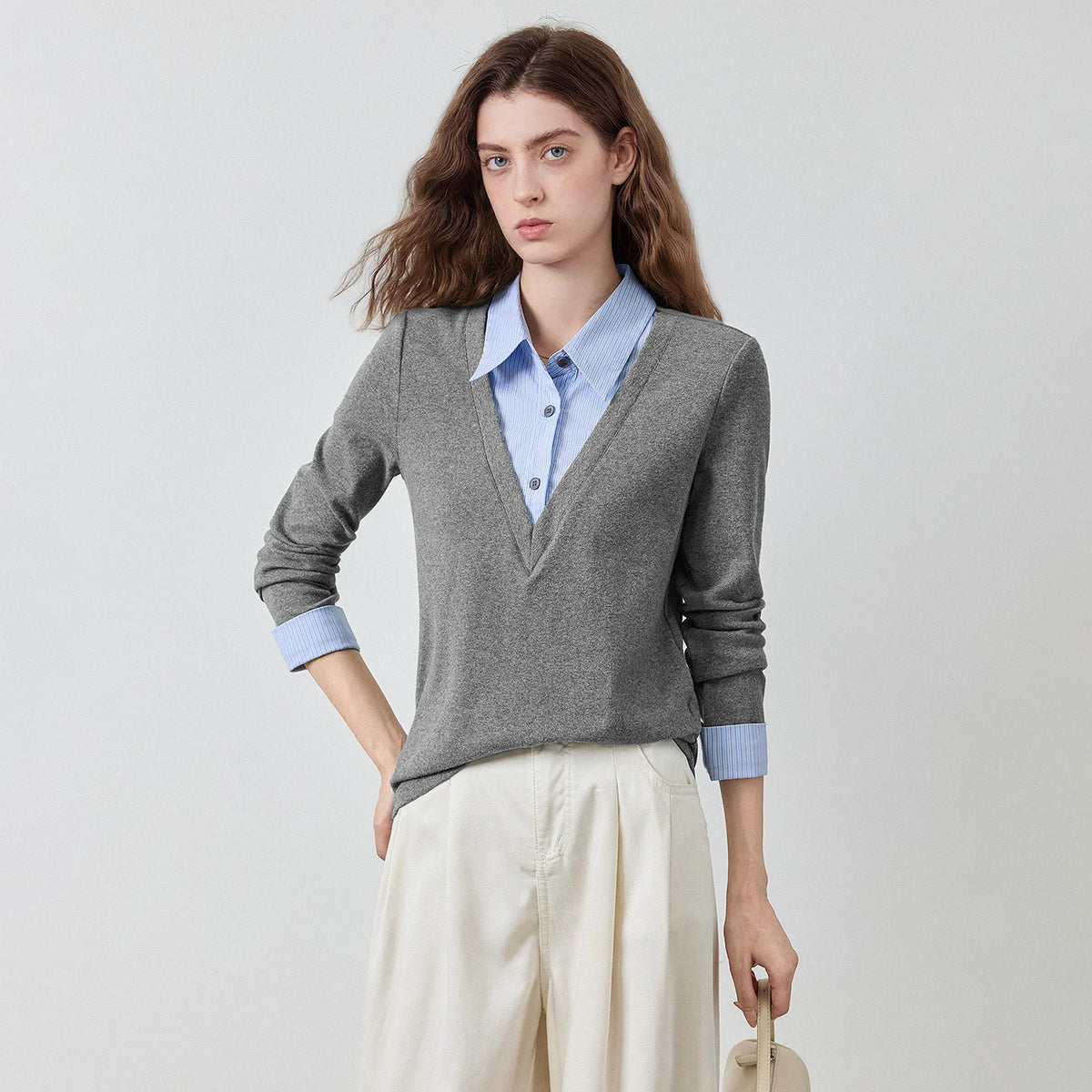 Layered-Look V-Neck Knit Top