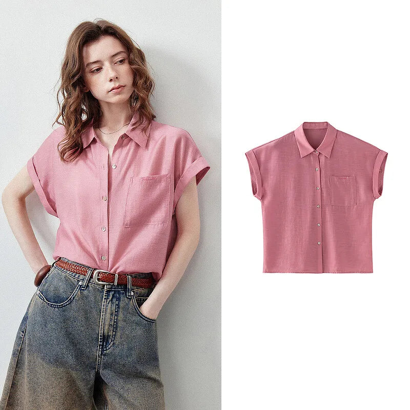 Cuffed Short-Sleeve Button-Up Shirt