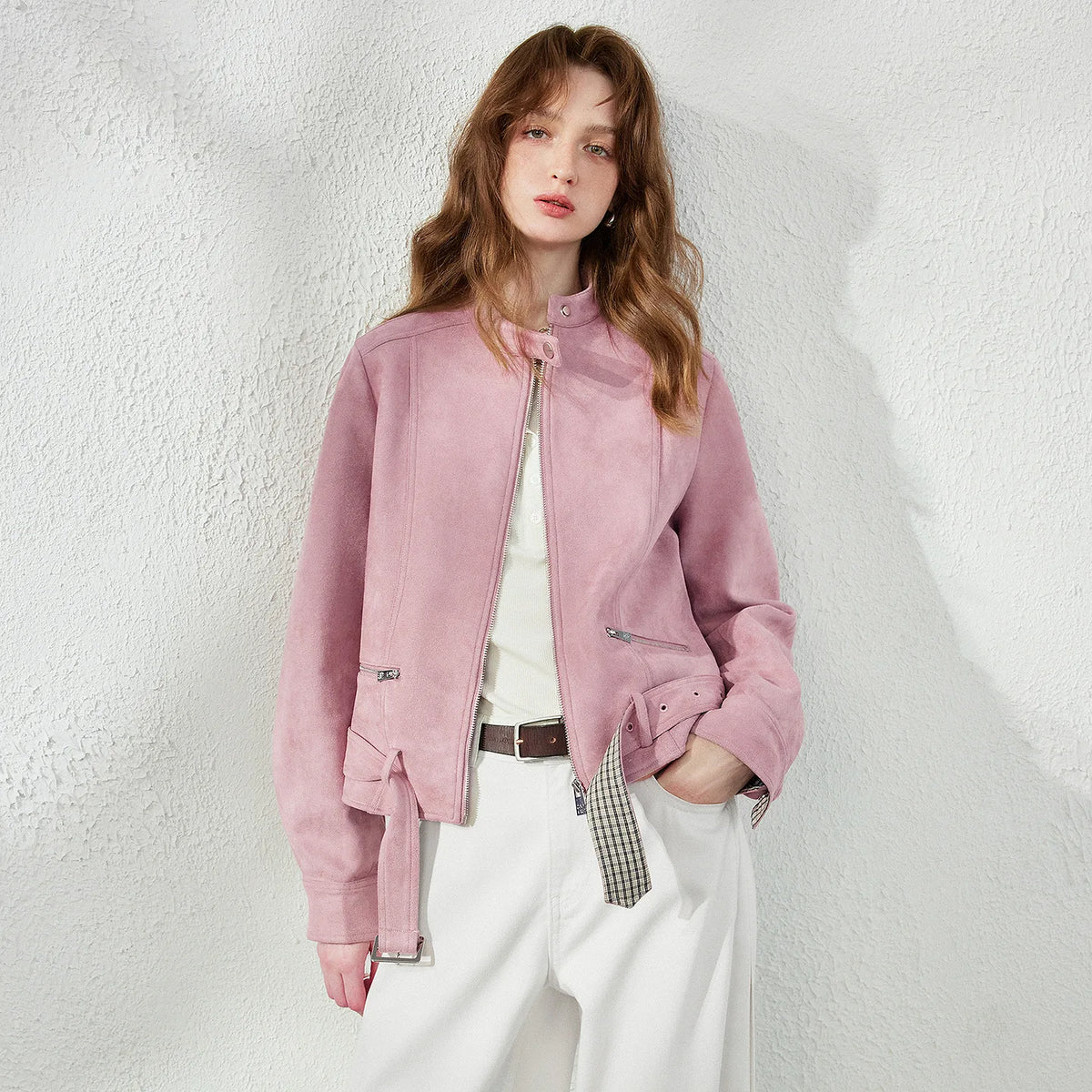 Checked-Trim Zip Jacket