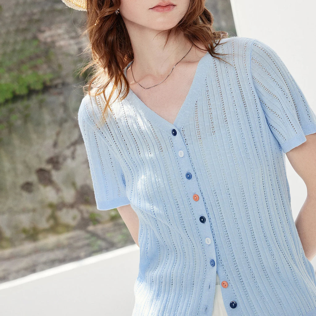Short-Sleeve Knit Cardigan