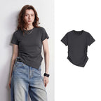 Asymmetric-Hem Crewneck Tee