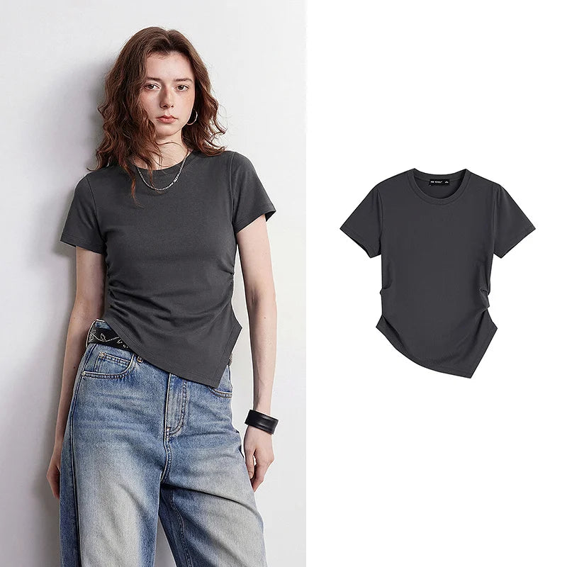 Asymmetric-Hem Crewneck Tee