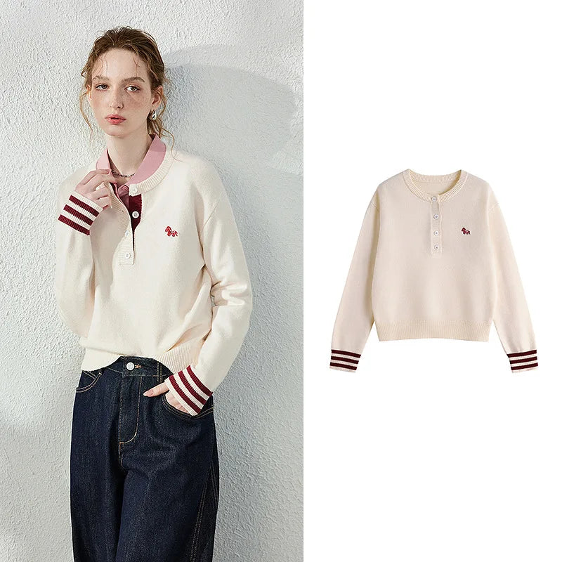 Contrast-Trim Polo Sweater