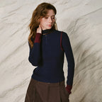 Contrast-Trim Ribbed Knit Henley