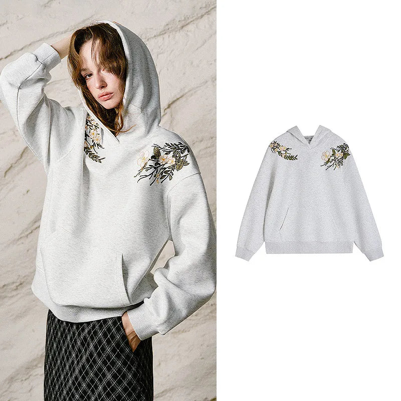 Floral-Motif Pullover Hoodie