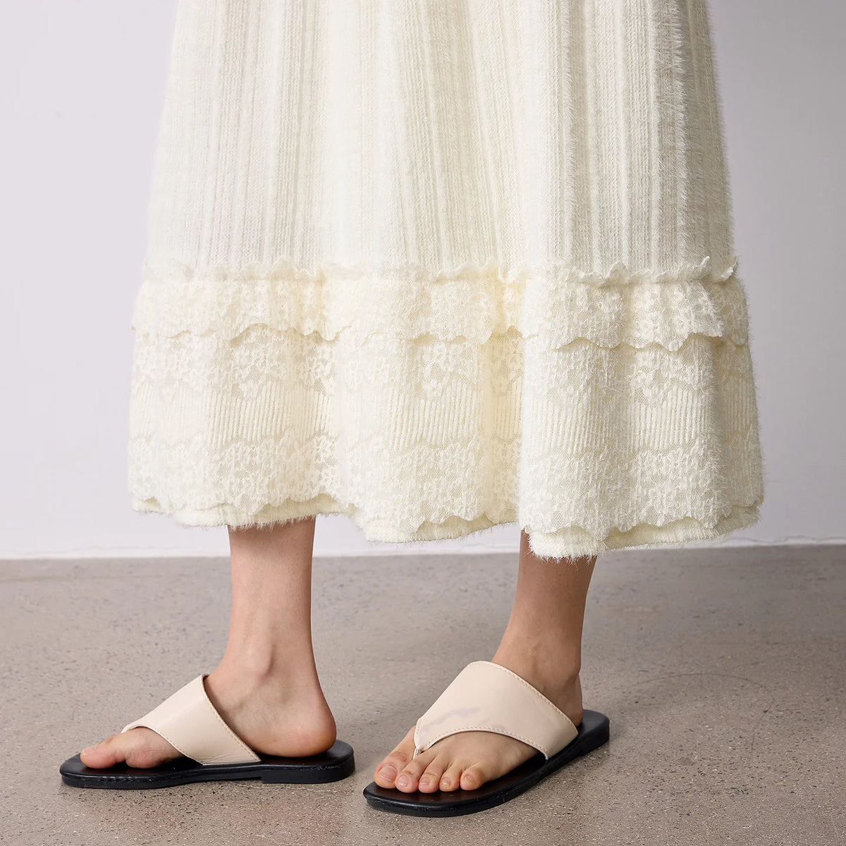 Lace-Trim A-Line Midi Skirt