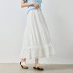 Lace-Trim Gathered Midi Skirt