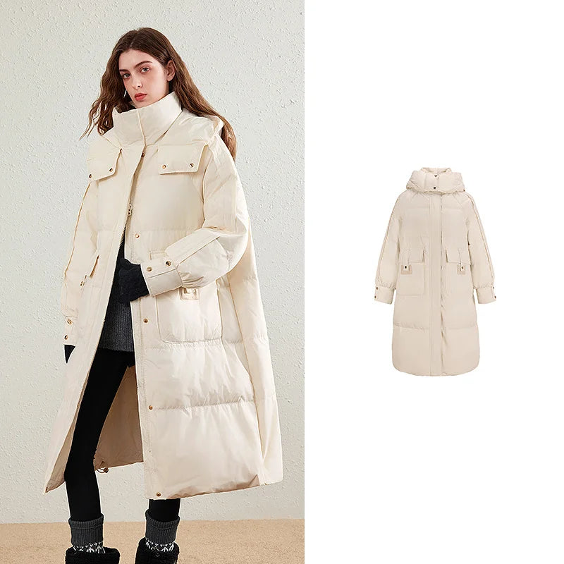 Hooded Flap-Pocket Puffer Coat