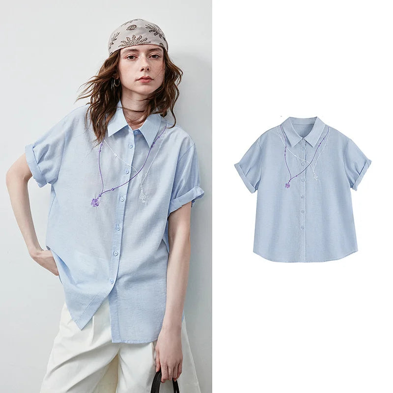 Rolled-Cuff Motif-Detail Shirt