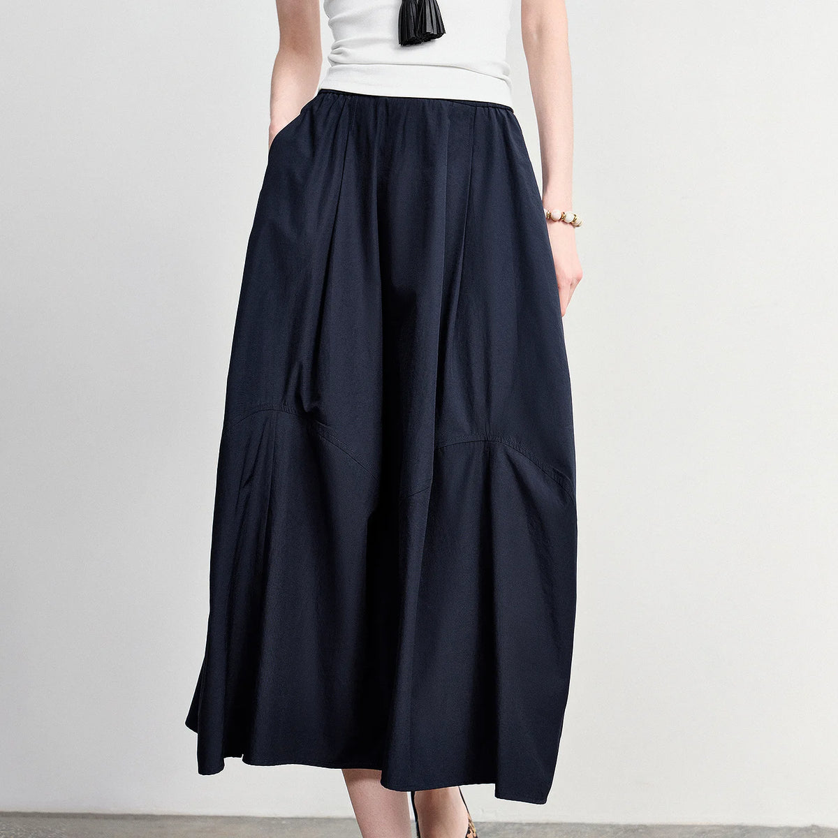 Gathered Balloon Midi Skirt