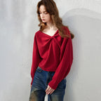 Bow-Detail V-Neck Sweater