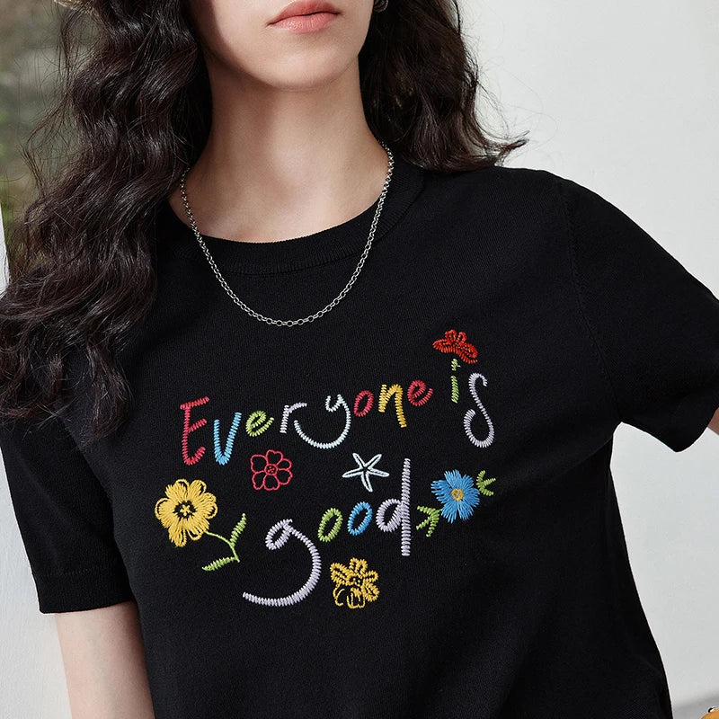 Floral Slogan Knit Tee