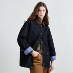 Striped-Cuff Padded Denim Jacket