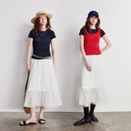 Tiered Elastic-Waist Midi Skirt