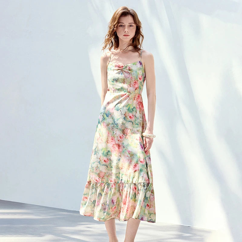 Floral Ruffle-Hem Slip Dress