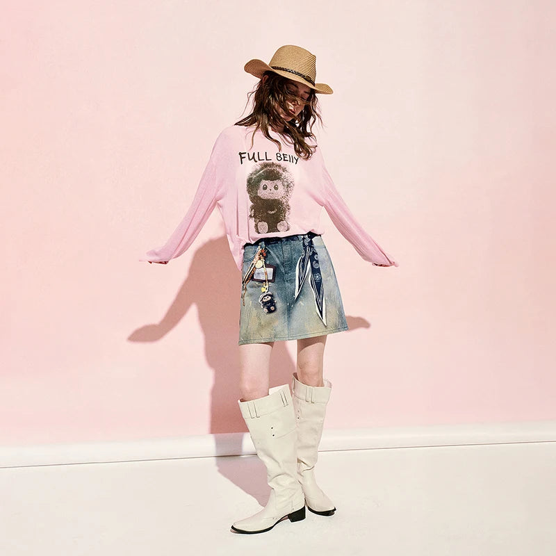 Washed Denim Mini Skirt