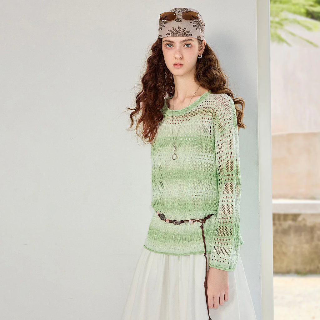 Striped Openwork Knit Top